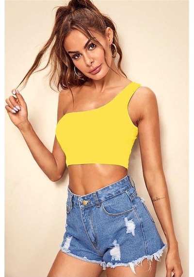 Mad Girls Tek Omuz Sarı Askılı Body Mg325