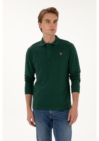 U.S. Polo Assn. Erkek Regular Fit Polo Yaka Koyu Yeşil Basic Sweatshirt 50313772-VR079