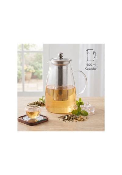 Detoks Sürahisi - 1500 Ml - Paslanmaz Çelik Filtre - Cam