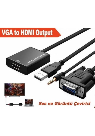 Vga To Hdmi Kablosu Dönüştürücü Converter Görüntü Ve Ses Çevirici (510215137)