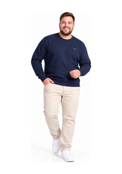 Annex Büyük Beden Basic Waffle Kumaş Erkek Sweatshirt Lacivert