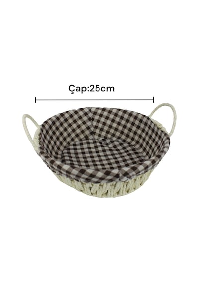 Hasır Rattan Ekmeklik Ekmek Sepeti Yuvarlak Ekose Kumaşlı Krem