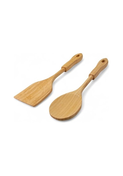 Tr Bambu 2'li Servis Seti, Tavalarınız Ve Kızarmanız İçin Spatula, Servisleriniz İçin Büyük Kaşık 2 Adet L Diğer