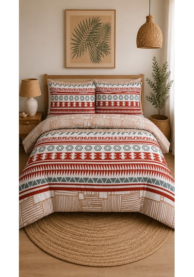 Çift Kişilik Nevresim Takımı %100 Pamuk 200x220 Lastikli Çarşaflı 160x200 Kırmızı