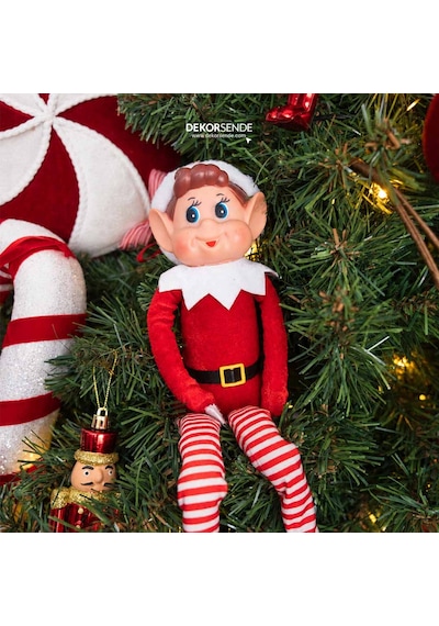 Yılbaşı Figürü Elf Çocuk Kırmızı 45 Cm