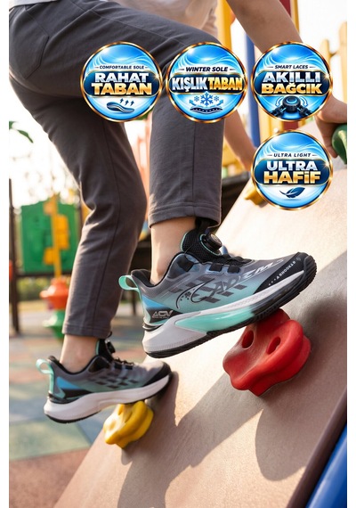 Marcokids Akıllı Bağcıklı Hafif Rahat Yeşil Unisex Çocuk Spor Ayakkabı Sneaker Play F
