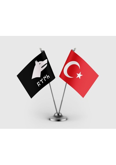 Siyah Göktürk Ve Türk Bayrağı İkili Saten Masa Bayrağı Takımı Diğer