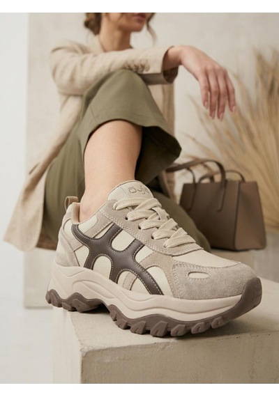 Guja 26k374-1 Kadın Bağcıklı İçi Polarlı Kalın Taban Günlük Sneaker Bej