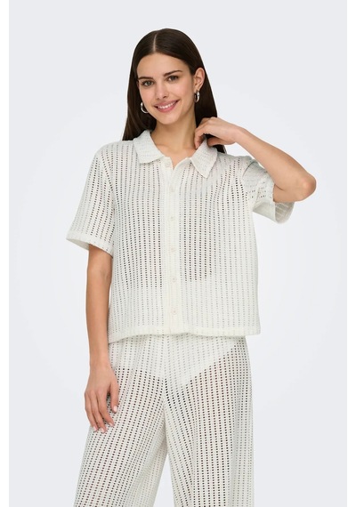 Only Kadın Onlfreya Ajurlu Polo Yaka Düğmeli Mevsimlik Bluz 15349327 Ekru Ekru