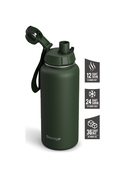 1 Hand Leak-proof Sızdırmaz Çelik Termos 1000 Ml Green St-215 Diğer