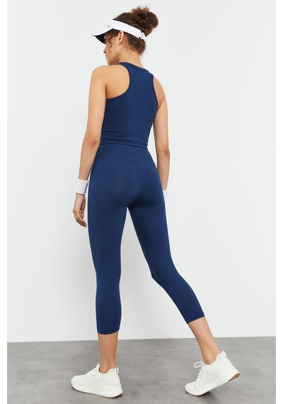 Tommylife İndigo Yüksek Bel Kapri-crop Atlet Slim Fit Kadın Tayt Takım - 95284