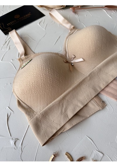 Celine C Cup Bambu Hisli Ultra Rahat Polamid Kumaştan Dokulu Dant Bej