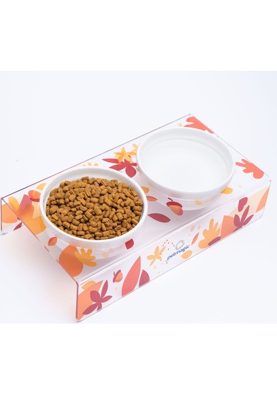 Petmagic Akrilik Pleksi Seramik Kase İkili Kedi Mini Irk Köpek Evcil Hayvan Mama Su Kabı Sonbahar