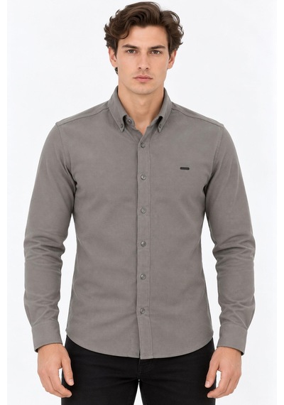 Classics Men Jet Polo Uzun Kol Slim Fit Erkek Örme Gömlek - 7778 Gri