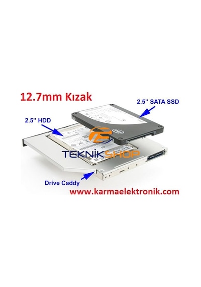 Hp uyumlu DVD-SSD Çevirici Adaptör Kızak 12.5mm Kalın Versiyon