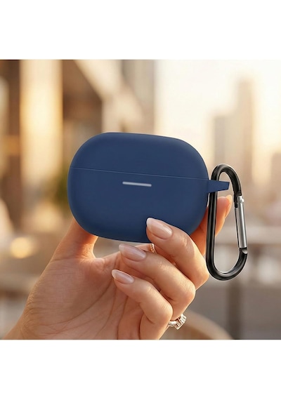 Xiaomi Redmi Buds 8 İle Uyumlu Silikon Kulaklık Kılıfı, Karabina Kancalı, Alt Şarj Kapağı Açılabilir, Darbe Emici Çizilme Önleyici Kaymaz Koruyucu Kulaklık Kılıfı Bebe Mavisi