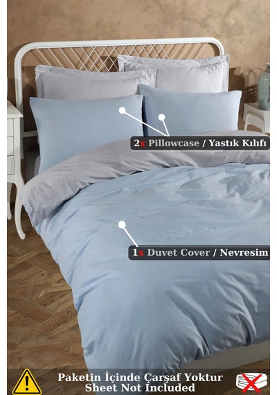 Eponj Home Nevresim Seti Çift Kişilik Solid A.mavi-gri A.mavi-gri