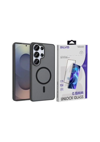 Vendas Samsung Galaxy S26 Ultra Kılıf M-safe Şarj Özellikli Zore Babet Kapak + Bilvis Cam Ekran Koruyucu Siyah