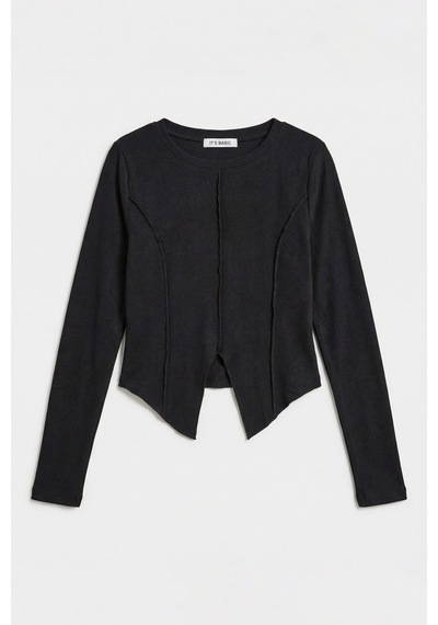 it's basic Kadın Siyah Renk W5 Asimetrik Kesim Crop Fit Tasarım Body