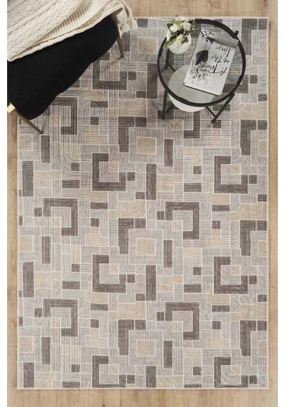 Villadia Home Textile Modern Desen Baskılı Kaymaz Taban Elit Şık Dört Mevsim Yıkanabilir Halı Yolluk Oturma Salon Odası Vd1108gri Gri