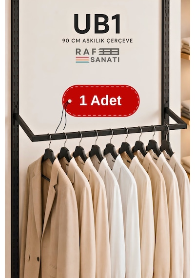 1 Adet - Ub1 90 Cm U Tipi Mağaza Askılığı 30 Cm Derinlik 40 Hatve - Konik Dikme Profil Uyumlu Elbise Askı Taşıyıcı Siyah