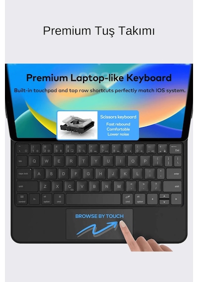 Apple Uyumlu iPad  11. Nesil A16 2025 Magic Style Manyetik Yapışmalı Klavyeli Tablet Kılıfı Klavyeli Kılıf