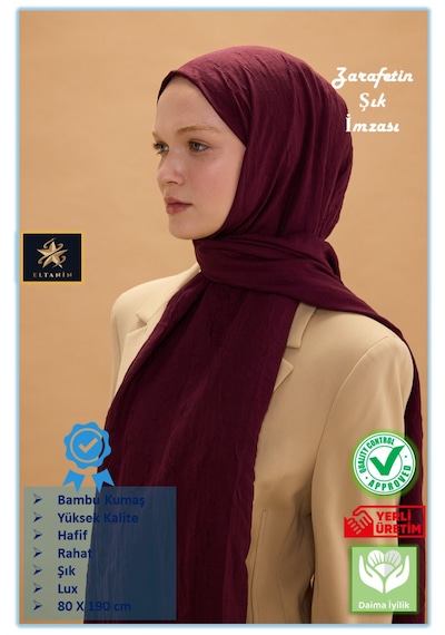 Bambu Kraş Şal Tesettür Giyim, Yüksek Kalite, Hafif, Rahat, Şık, Premium, Lux, Shawl, Scarf Bordo