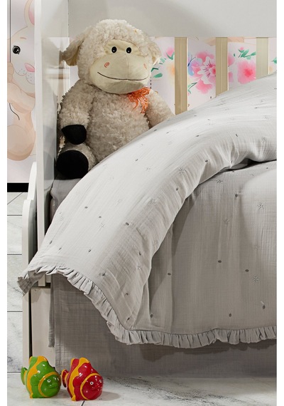 Organik Müslin Zarif Nakış İşlemeli Pembe Bebek Nevresim Takımı Yumuşacık Premium Seri - 4 Parça Pembe - 786770582 Pembe
