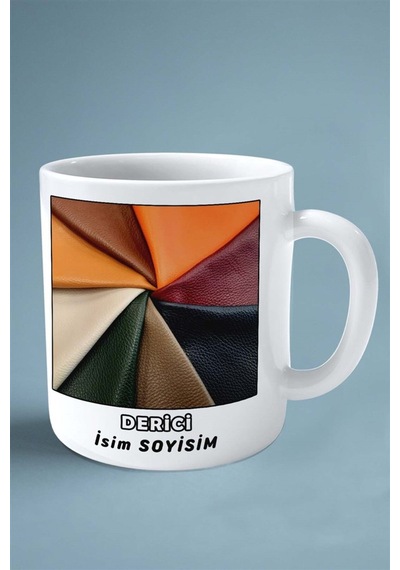 Deri Meslek Baskılı Kupa Bardak Çift Taraflı Baskı Kişiye Özel Model 4 Çok Renkli