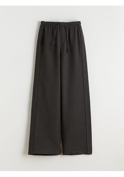Lcw Modest Gri Beli Lastikli Dokulu Geniş Paça Kadın Pantolon