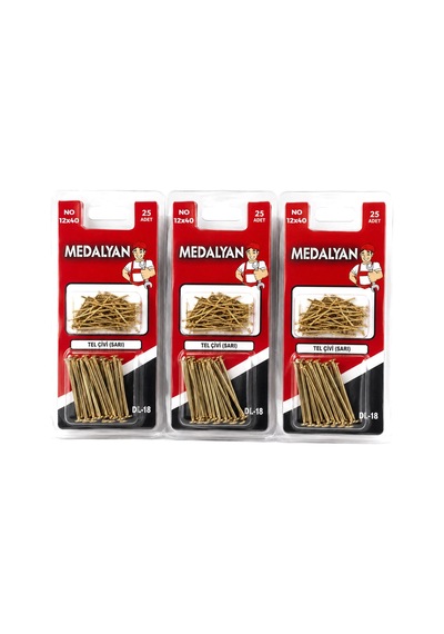 300 Adet 12x40 Sarı Tp Çelik Tel Çivi 12x25pcs Bx40 1