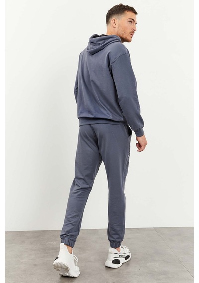 Tommy Life Petrol Kapüşonlu Kanguru Cep Lastik Paça Erkek Oversize Eşofman Takımı - 85117 Petrol