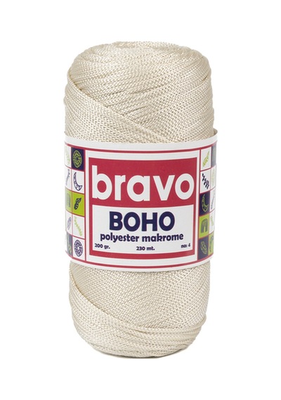 Boho Polyester Makrome İplik 2 Mm 200 Gr 230 Metre No: 4 Renk Kodu: 10 Kemik