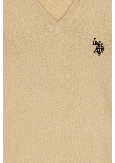 U.S. Polo Assn. Erkek Çocuk Açık Haki Basic V Yaka Kazak 50294200-VR183