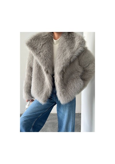 Tille Miss Dame Yumuşak Dokunuşlu Oversize Peluş Mont Açık Gri Açık Gri