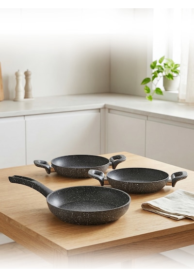 Hascevher Verona Granit 3 Parça Sahan - Tava Seti 16/18cmsahan/24cmtava Gri