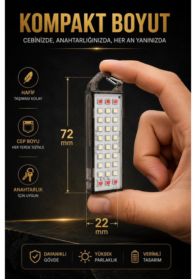 30 Led 5 Mod Mini Anahtarlık El Feneri Kırmızı-beyaz Işık Type-c Led Lamba Acil Durum Işığı 6893 Çok Renkli