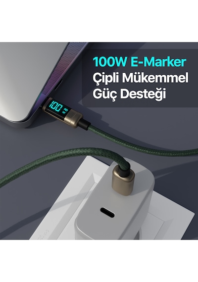 Bix BX09CC 100 W Type-C  Led Ekranlı Şarj ve Data Kablosu 1 M Bronz