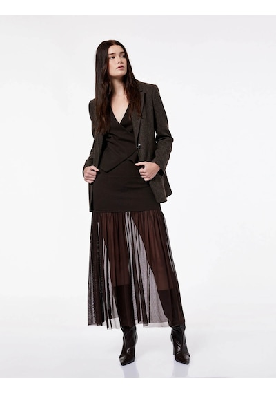 Koton Slim Fit Tül Detaylı Kahverengi Kadın Etek 6wak10307ek Kahverengi
