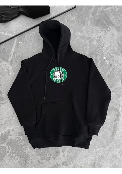 Etiler Collection Üç İplik Penye Uzun Kol Kapşonlu Sweatshirt - Siyah