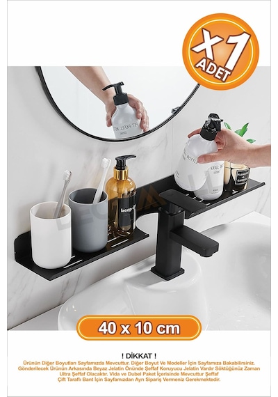 Buççin Online Mağaza Ss Delikli Banyo Raf Siyah X1 Adet 40x10cm Banyo Düzenleyici Banyo Raf Sabunluk Raf Düzenleyici Beya Çok Renkli