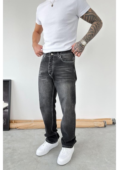 Siyah Ters Dikiş Detay Baggy Pantolon