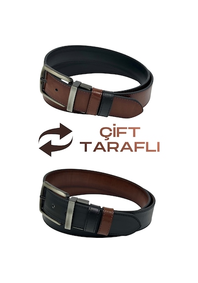 Süzer Deri 4 Cm. Çift Taraflı Spor Model Suni Deri Unisex Kot Kemer Kahverengi/siyah Kahverengi