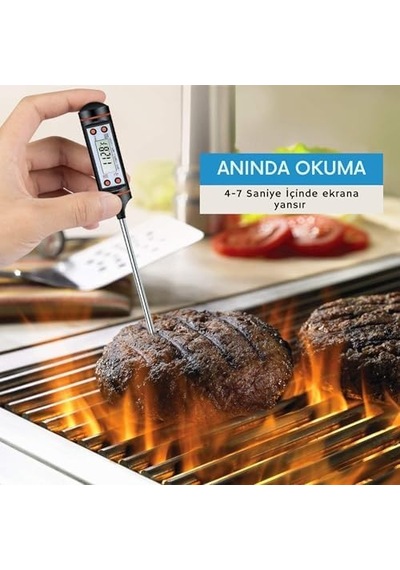 Dijital Mutfak Termometresi - Gıda Termometresi Sıvı Gıda Et Su Süt Yiyecek Sıcaklık Ölçer - Uzun Sensör Sayesinde Eliniz Yanmaz - Yüksek Hassasiyet Pişirme Termometresi
