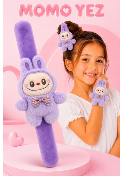 Peluş Bileklik Oyuncak Bileğe Vurunca Sarılan Slap Bileklik, Çok Amaçlı Saç Tokası Mor