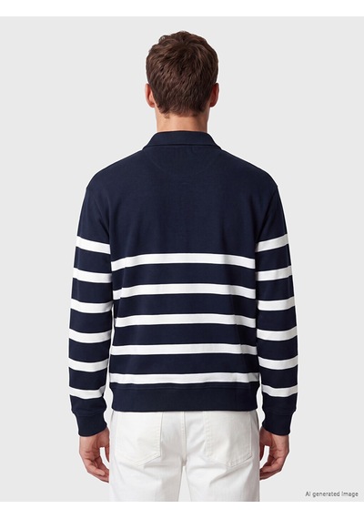 Lcw Vision Lacivert Polo Yaka Çizgili Erkek Sweatshirt