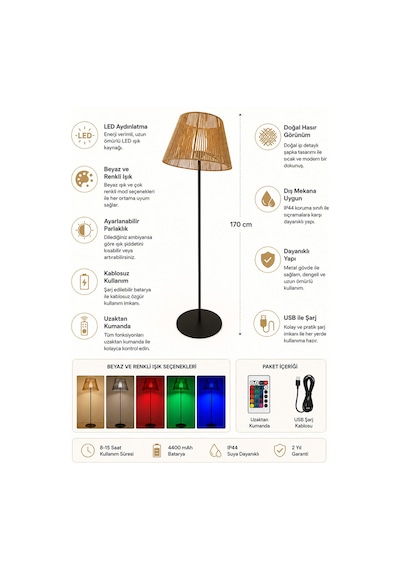Octavio Kablosuz Rgb Led Lambader keten halat