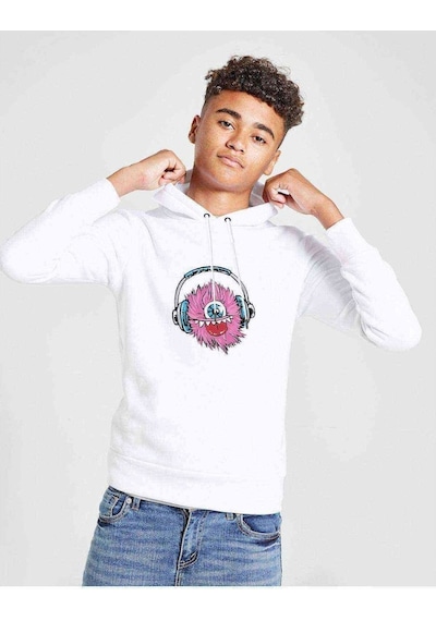 Tshirthane Pinl Sevimli Can Blue Kulaklık Baskılı Unisex Çocuk Sweatshirt Beyaz