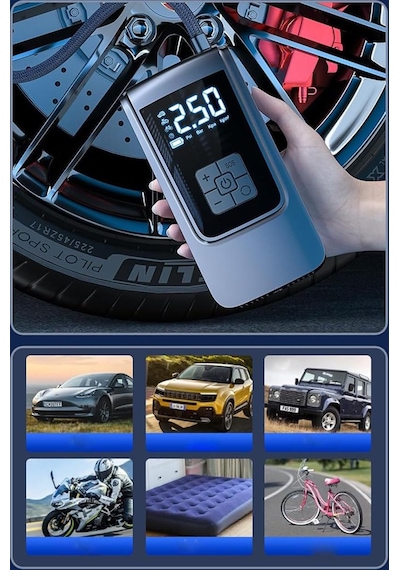Valkyrie 150psı 6000mah Şarjlı Araba Top Bisiklet Hava Pompası Led Akıllı Powerbank