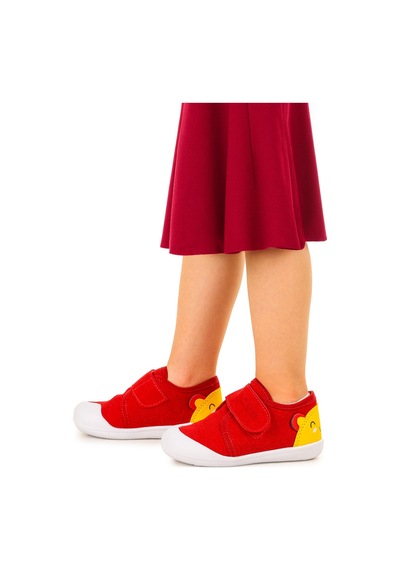 Kiko Kids Catly Cırtlı Kız Bebek İlk Adım Panduf Ayakkabı Kırmızı